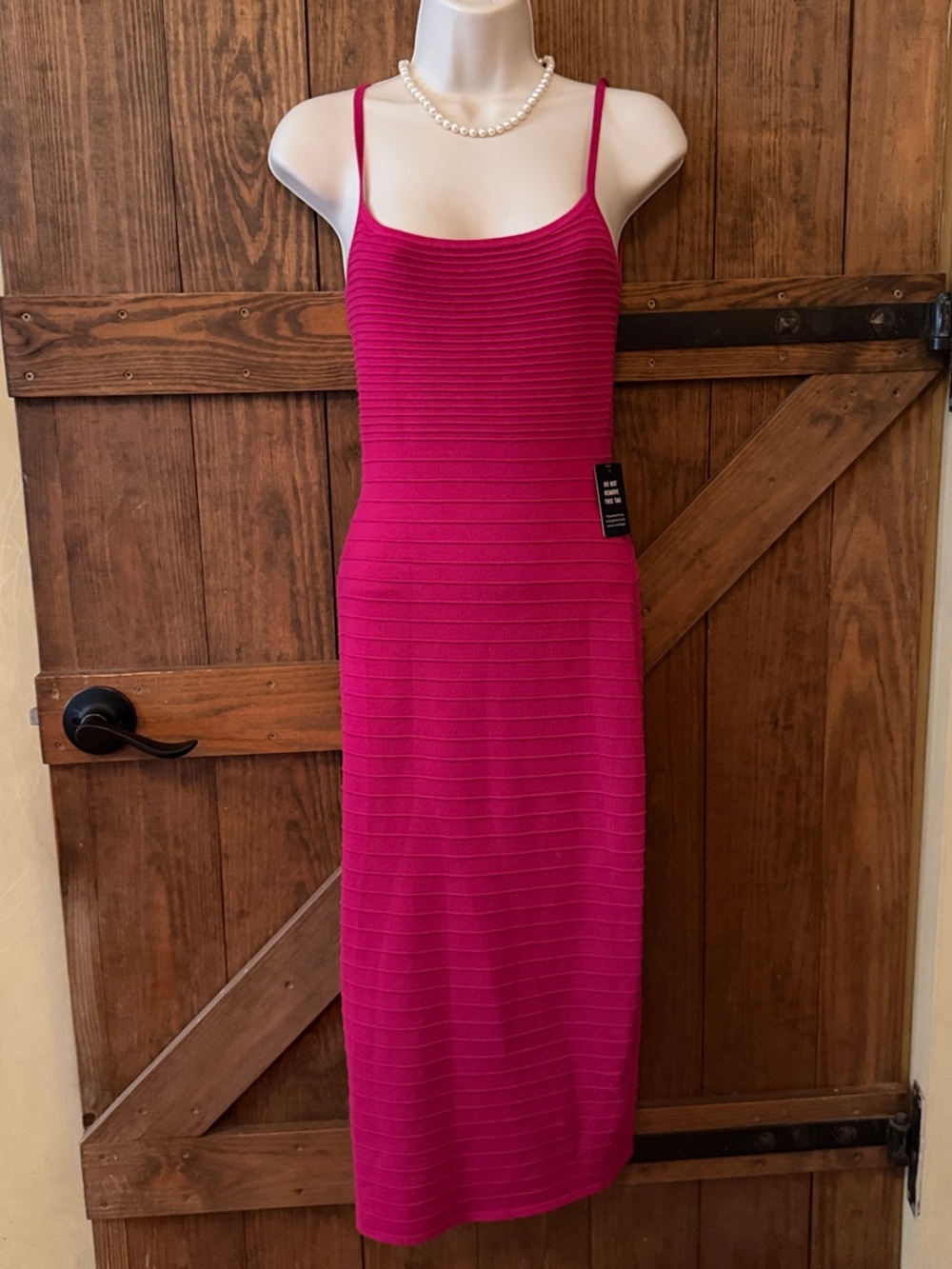Express Fuchsia Bodycon Midi Dress with Spaghetti Straps